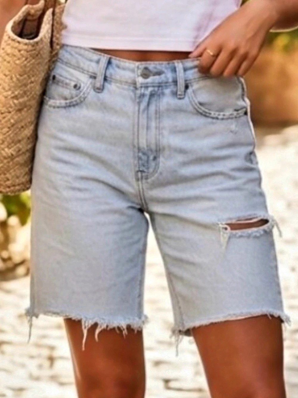 Abercrombie & Fitch The 7 inch Dad Short Distressed Jean Shorts Curve Love